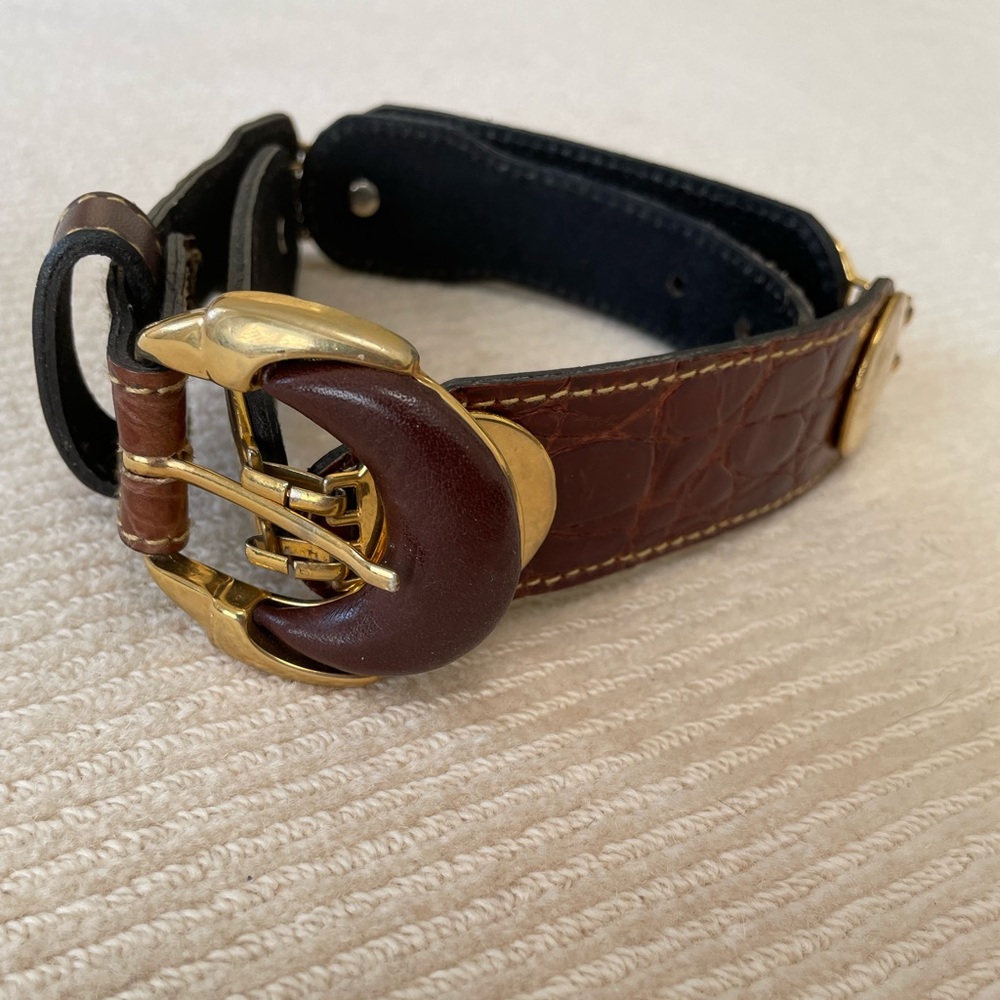 Women's Brown Leather Belt with Gold-Tone Accents - Picture 3 of 12